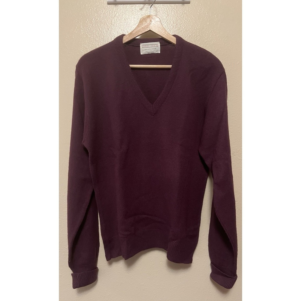 Vtg Lord Jeff Sweater Purple V Neck Pullover Orlon‎ Made in USA Grandpa Men's L
